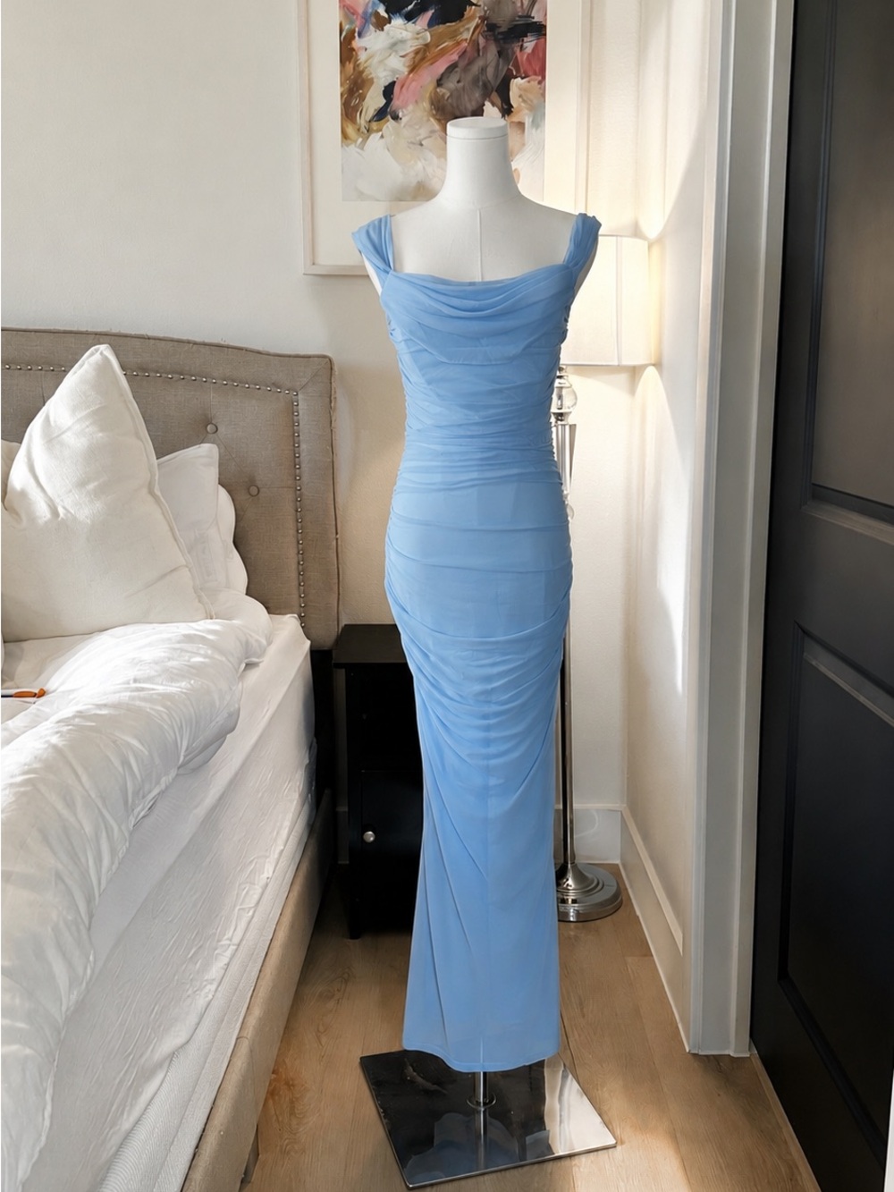 Tumi Light Blue Ruched Maxi Dress